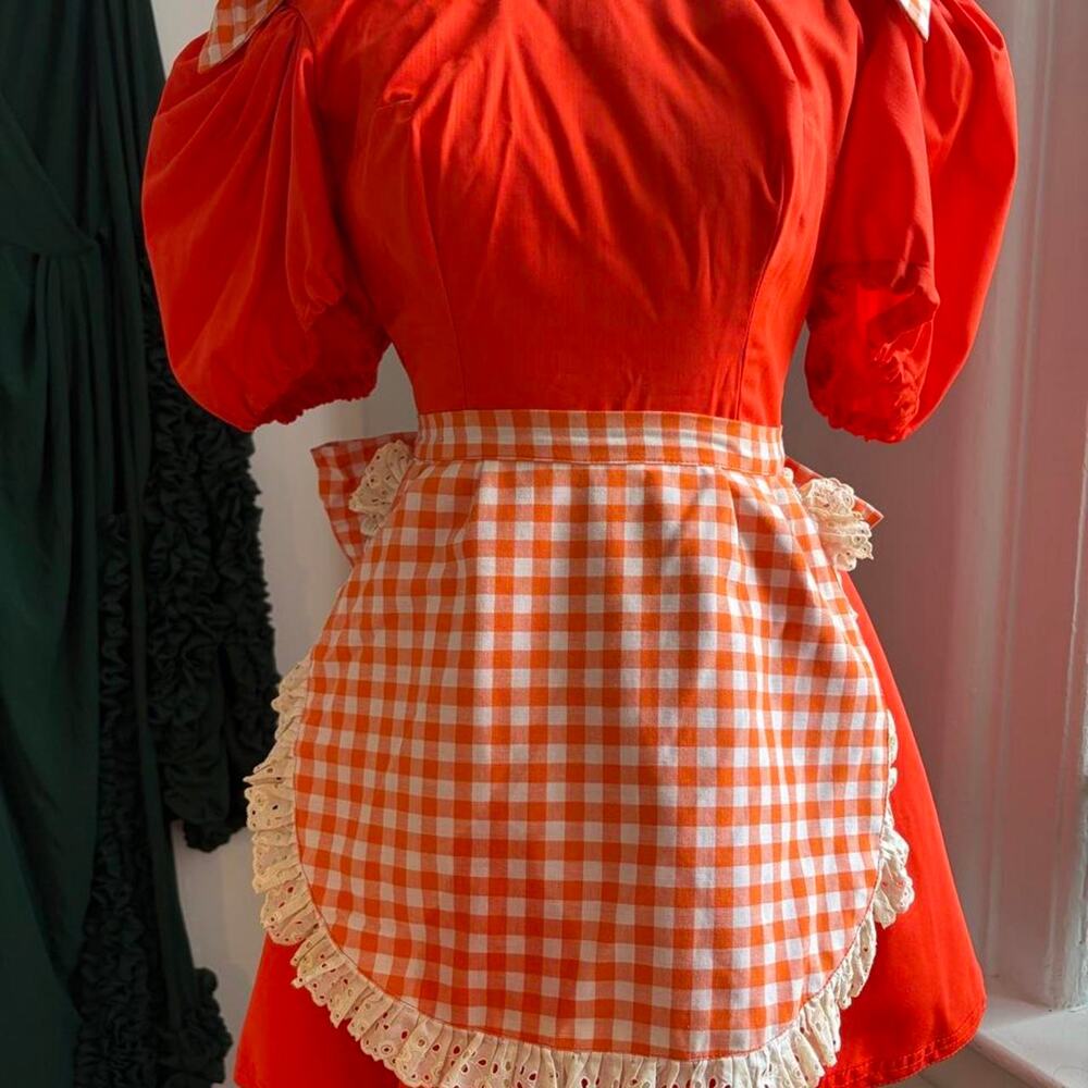 Handmade Vintage Orange Gingham Dress with Apron